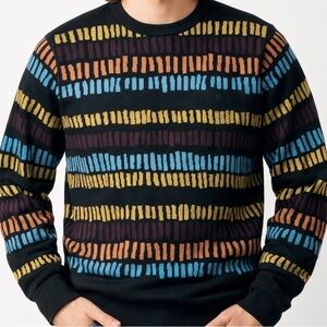 Kazane Sweater Medium Men Thick Knit Black Colorful Art To Wear Made in Turkey M